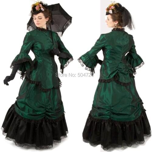 19 Century Green Victorian ball gown Revolutionary Halloween dress HL-106