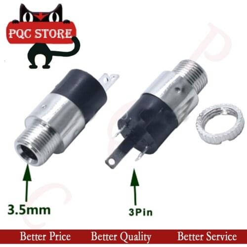 10Pcs PJ392 3.5MM Stereo Female Sockect Jack with Screw 3.5 Audio Headphone Connector PJ-392 Cylindrical Socket