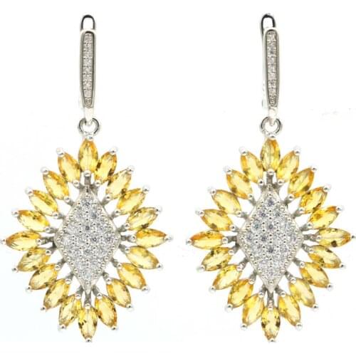 48x26mm 2021 Jewelry Set Created Golden Citrine CZ for Women Birde Wedding Fine Jewelry Silver Pendant Earrings