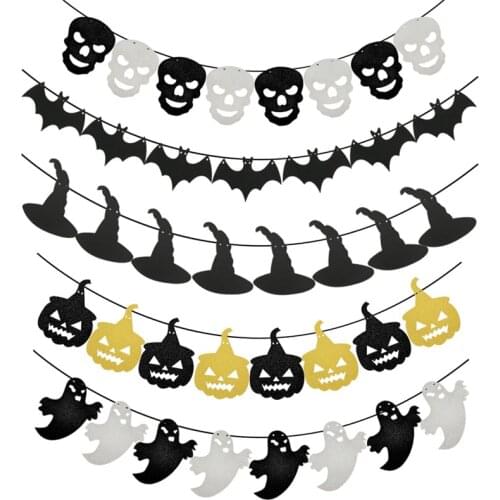 8Pcs Halloween Pumpkin Skull Witch Hat Bat Ghost Banner Happy Halloween Party Garland Home Festival Bunting Decoration Supplies