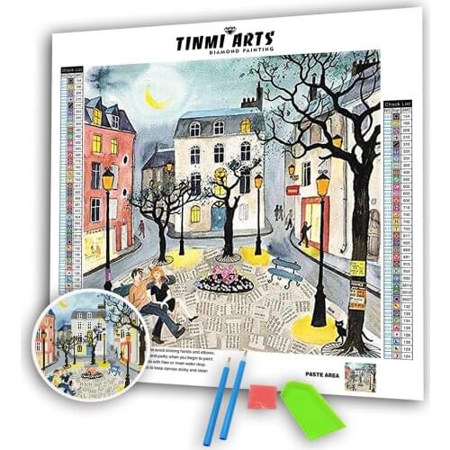 5D DIY Diamond Paintings Full Round Drill Happy Small Town Mosaic Landscape Vevet Canvas Kit Embroidery Stickers Decoration Home