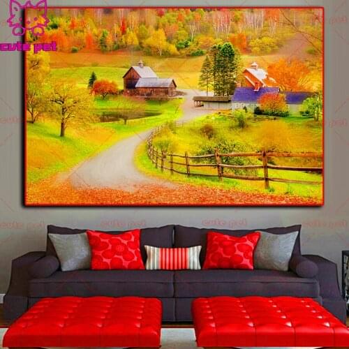 Diamond embroidery 5d autumn forest trees nature diy diamond painting diamond mosaic picture of rhinestones Cross Stitch Decor