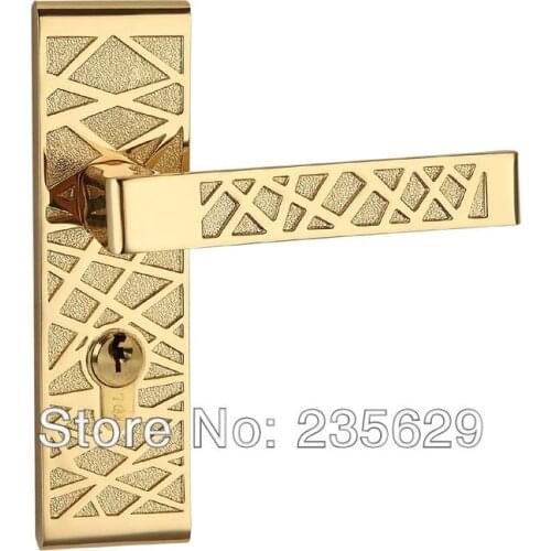 Free Shipping, Bedroom / Entrance Door Lock, Gold Plating, Zinc Alloy Handle, Brass cylinder