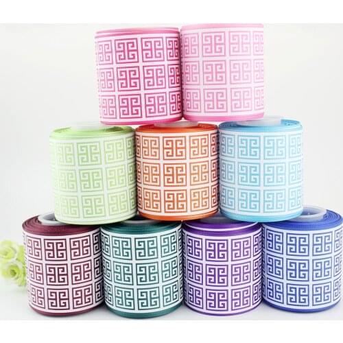 Colored 75mm printed polyester grosgrain ribbon geometric christmas wedding decorative ribbons an diy bows tape