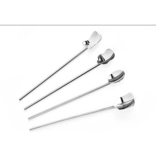 DHL free shipping 100pcs Fashion Bar Hotel Supplies Multifunctional Stainless steel Spoon Drinking Straw Stirring Rod