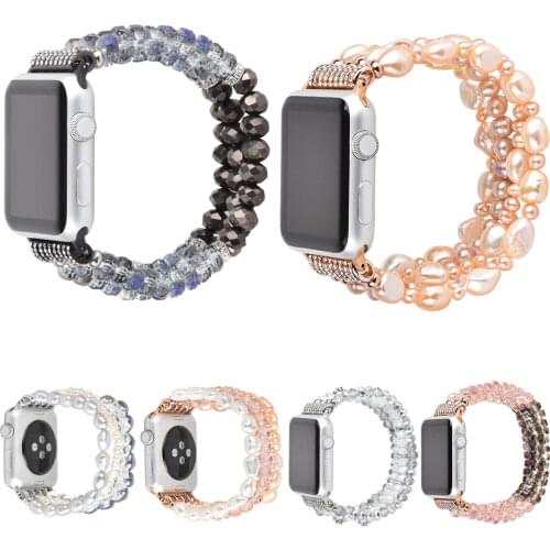 Elastic Stretch Crystal Pearl Bracelet For Apple Watch Band Series 5 4 40MM 44MM Women Bling Strap for iWatch 1 2 3 38mm 42mm