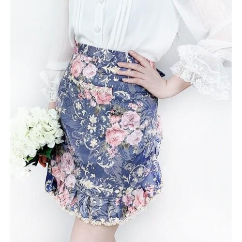 MCAO Fashion Floral Waist Pocket Half Bistro Kitchen Cooking Apron Fit Size Commercial Restaurant Waitress for Girl Women TJ6218