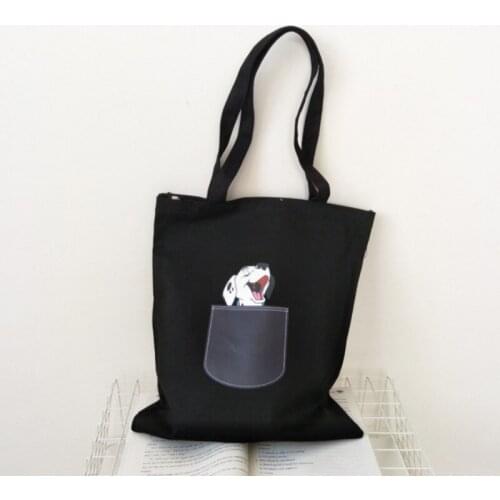 Cat Dog Animal Canvas Shopping Bag Eco Reusable Shoulder Bag Large Capacity Folding Shopper Bag Portable Travel Women Tote Bag