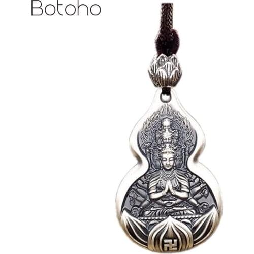 S999 Pure silver colour Avalokitesvara pendant gourd twelve zodiac safety life Buddha Guardian presents male female pendant