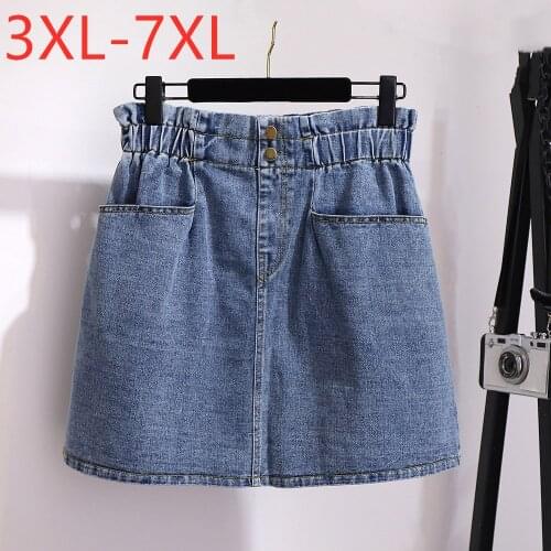 New 2021 Ladies Spring Autumn Plus Size Denim Mini Skirt For Women Large Casual Loose Cotton Pocket Blue Skirts 4XL 5XL 6XL 7XL