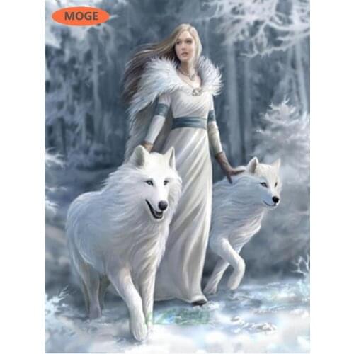 Woman Two Foxs 5D DIY Diamond Painting Kit Diamond Embroidery Seals Cross Stitch Rhinestone Mosaic Painting Hang mural