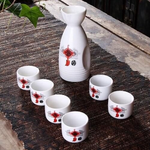 7Pcs Ceramics Japanese Sake Pot Cups Set Flagon Liquor Cup Spirits Hip Flasks Sake White Wine Pot Gifts Home Kitchen Drinkware