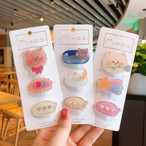 Cute Bear Set Acrylic Plant Hair Clips Girl Baby Hair Pins Kids Hair Accessories
