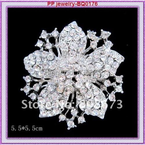 NO MINIMUM ORDER!!Retail Brooch Vintage Silver Plated Clear Diamante Crystal Flower Woman Brooch Pins Wedding Cake Pins