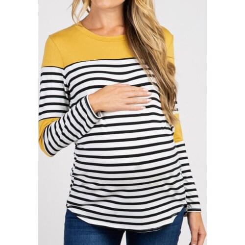 Maternity Clothing O-Neck Stripe Plus-Size Long Sleeve Pregnant T-Shirt Tops Breast-Feeding Pregnant Woman Nursing Blouse