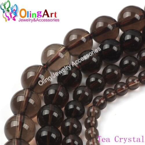 OlingArt 4 6 8 10 12mm Round Brown Red Tea Crystal Beads Natural Stone Spacer Loose Bead For DIY Jewelry making Findings