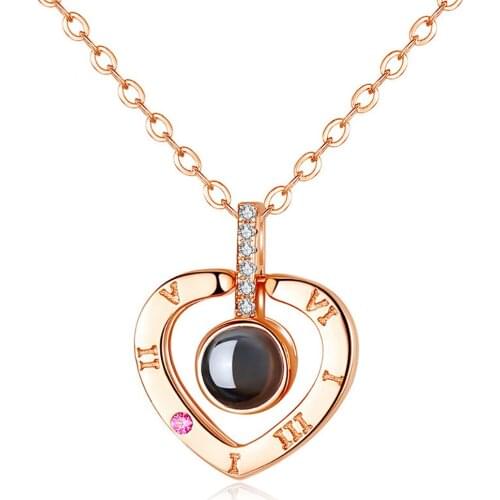 Heart 100 Languages I Love You Necklaces For Women Lover Rose Gold Silver Color Chain Female Pendant Necklace Fashion Jewelry