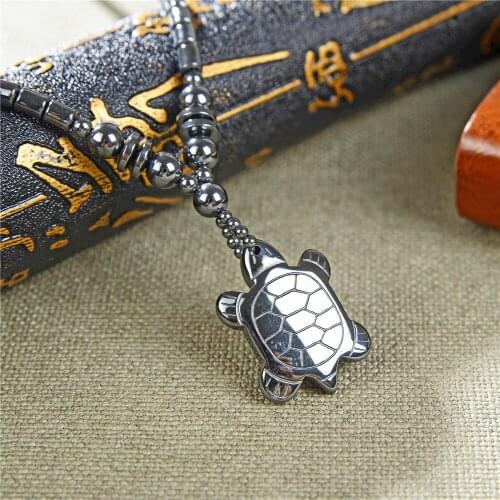 Punk Natural Stone Black Hematite Beads Jewelry Anion Necklace Turtle Pendant Stainless Steel Chain Therapy Care 18inch Y968