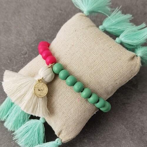 Go to Beach for Summer Bracelets Fashion Wood Beads Bracelet with Good Tassel Bracelets for Girl