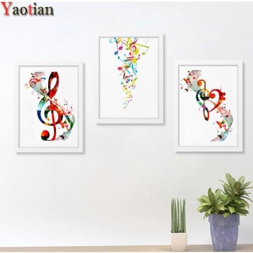 Full Square Diamond Painting 3 Piece Colorful Abstract Music Notes 5D DIY Mosaic Diamond Embroidery Cross Stitch Kit Home Decor