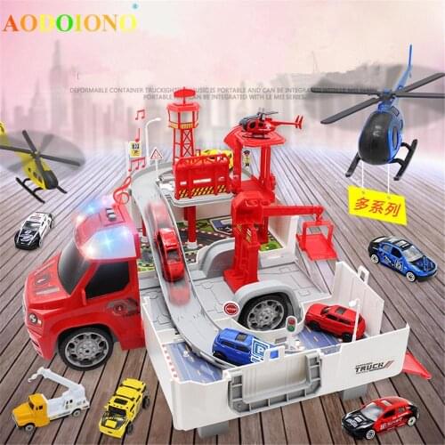 Children Educational Assembled Deformation Toy Car Truck Fire Truck Large Police Toy Car Combination Kids Gifts