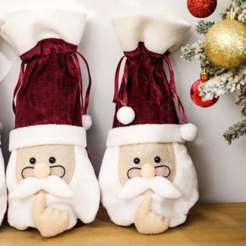 Xmas Table Decoration Santa Claus Snowman Bottle Cap Cover Christmas Wine Bottle Holder New Year Dinner Ornaments