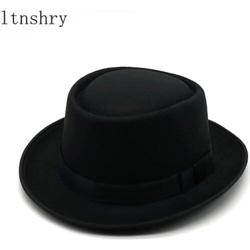 2019 Winter Panama Hat Women Elegant Felt Caps Male Vintage Trilby Hat Wide Brim Fedora caps with Ribbon Chapeau Homme Feutre