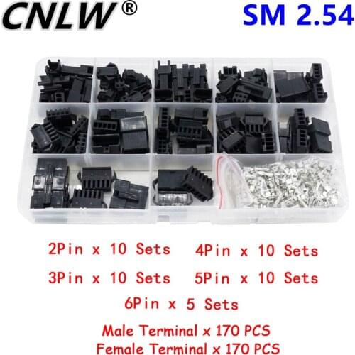 1 box of 45 Sets 2~6P SM2.54 Series Aerial Docking Connector SM Series Multipole Connector Plug with Terminal Male and Female