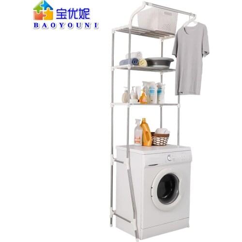 BAOYOUNI Metal 3-Layers Toiletries Storage Rack Wash Machine Above Shelf Width Adjust Toilet Organizer for Laundry Room