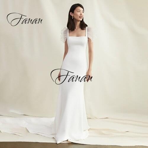 Square Collar Backless Mermaid Wedding Dress Sleeeve Simple Floor Length Bridal Gown robe de soirée de mariage vestidos de novia