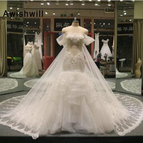 2020 Mermaid Wedding Dresses With Detachable Train Off The Shoulder Vestido De Noiva Lace Up Bride Bridal Dress Gown Princess