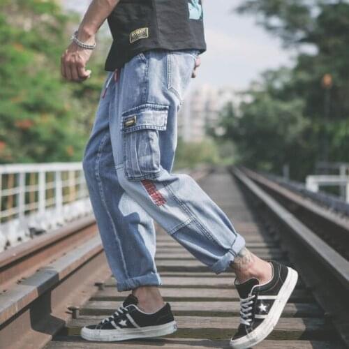 Loose personality Retro cowboy trousers mens pants harem pant mens feet trousers fashion pantalon homme street novelty blue