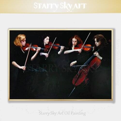 Top Artist Pure Hand-painted High Quality Realist Musician Oil Painting on Canvas Musician Playing Violin and Cello Oil Painting