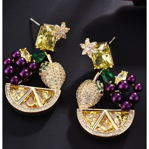 Zlxgirl jewelry fashion purple grape and Yellow lemon shape stud earring for wedding earrings nice girl friend couple gifts