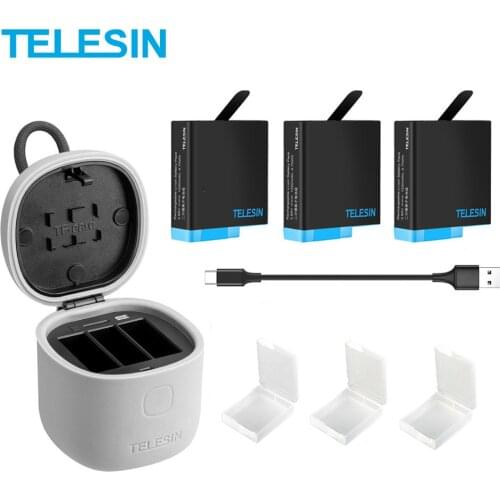 TELESIN 3PACK Battery 3 Slots Charger Set TF Card Reader Storage Charging Box for Gopro 8 Hero 8 7 Black Hero 6 Hero 5