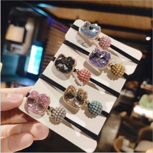 Women Korean Simple Hair Rope Triangle Geometry Crystal Cat Elastic Hair Bands for Women Ponytail Holder Hair Accessories