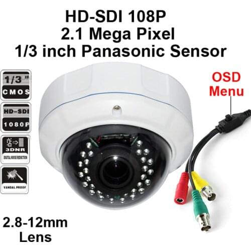 2.1 Mega Full HD 1080P HD-SDI IR CCTV Surveillance Vandal Dome Camera with 2.8-12mm Lens