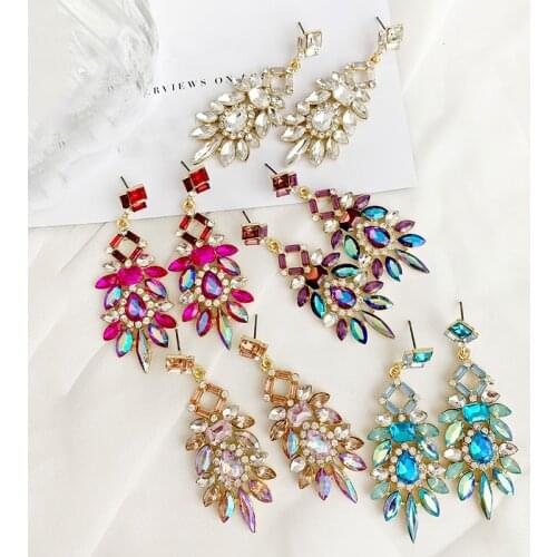 2021 New Womens Fashion Crystal Earrings vintage Rhinestone red Pink Glass Black Resin Metal Leaf Ear Earrings For Girl Jewelry