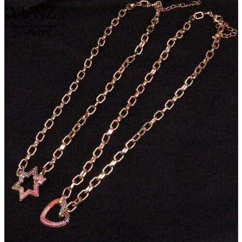 4PCS, New Gold Color Chain Statement Necklace for Women Rainbow CZ Star / Heart Pendant Necklace Wedding Party Gifts Hot