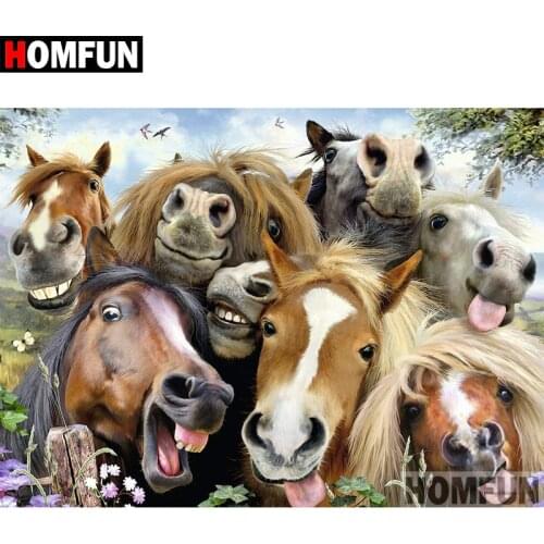 HOMFUN 5D DIY Diamond Painting Full Square/Round Drill "Animal horse" 3D Embroidery Cross Stitch gift Home Decor Gift A08215
