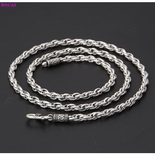BOCAI S925 sterling silver necklace process Male money thimble S hook chain Thai silver fashion bracelet for women