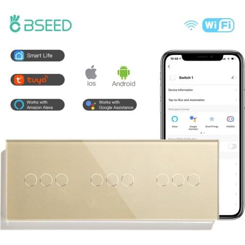 BSEED 9 Gang Smar Light Touch Switch Wifi Switch Wireless Switch White Black Golden Support Google Alexa Tuya Smart Life App