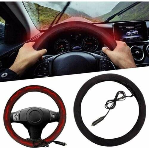 Heated Steering Wheel Cover Universal 12V plush Non-Slip Warm Black Steering Wheel Cover. Suitable for All 15-inch Car