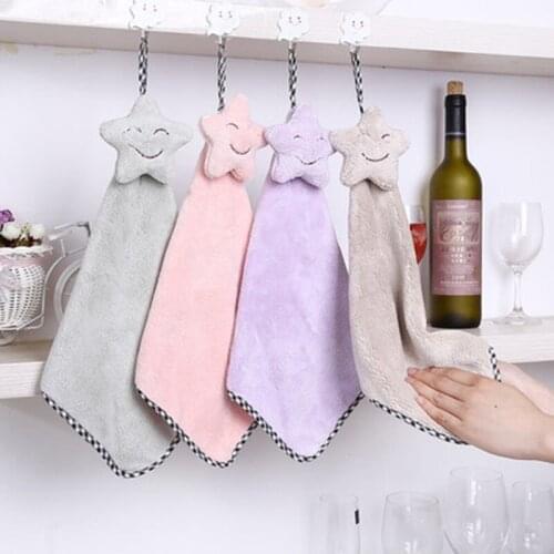 Cartoon Smile Hand Children Microfiber Dry Towel For Kitchen Bathroom Use Kids Soft Plush Fabric Absorbent Hang