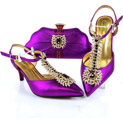 Doershow fashion purple Italian Shoes With Bag High Quality Italy Shoe And Bag set For wedding! SJU1-5