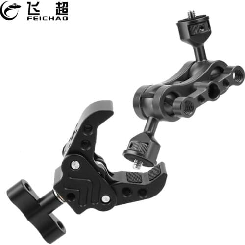 FEICHAO Dual 1/4 Ball Head Connector Articulating Magic Arm Adapter Crab Clamp Clip 3/8 Mount for Monitor Bracket Camera Photo
