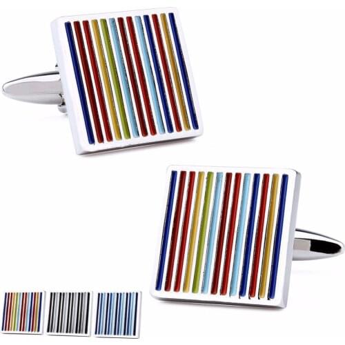 HAWSON Rainbow Striped Cufflinks Trendy Multi-Color Enamel Cuff Links For Mens French Shirt