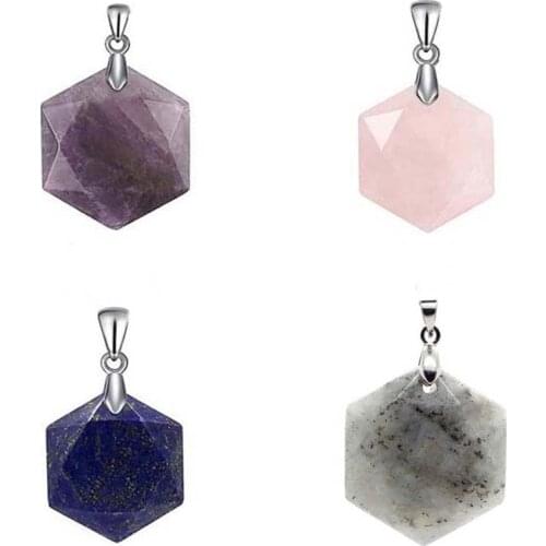 KFT Natural Healing Crystal Quartz Star of David Amethysts Hexagon Section Rose Pink Quartz Pendant Lapis Lazuli Jewelry