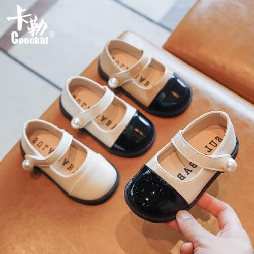Girls Leather Shoes British Style Autumn 2021 New Childrens Pearl Round Toe Anti-kick Single Shoes Baby Princess Shoes Fashion
