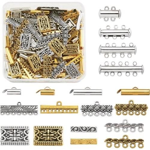 1Set Brass Magnetic Tube Slide Lock Clasps Tibetan Alloy Links Connectors Slide On End Clasp Tubes for DIY Jewelry Accessories